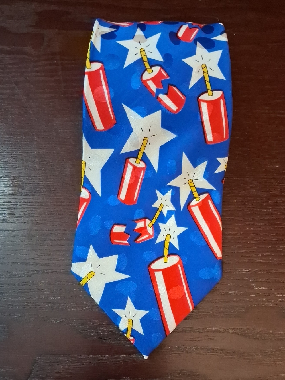 4th Of JULY AMERICA PATRIOTIC 100% Silk Red White & Blue Firecracker Neck Tie
